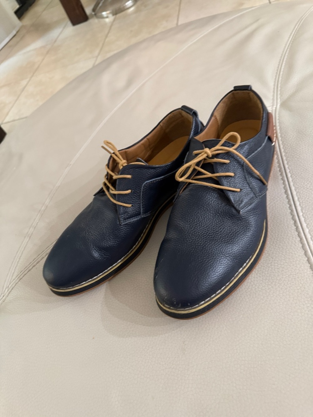 Oxford Navy Leather with Tan Laces
